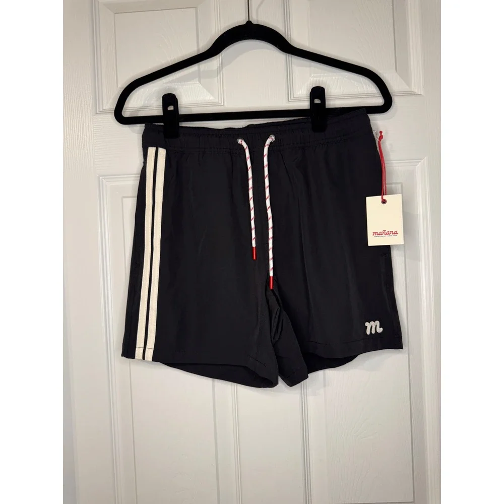 Manana Surfing Co The Volley Short 2.0 Black Swim Trunks Mens Small NWT